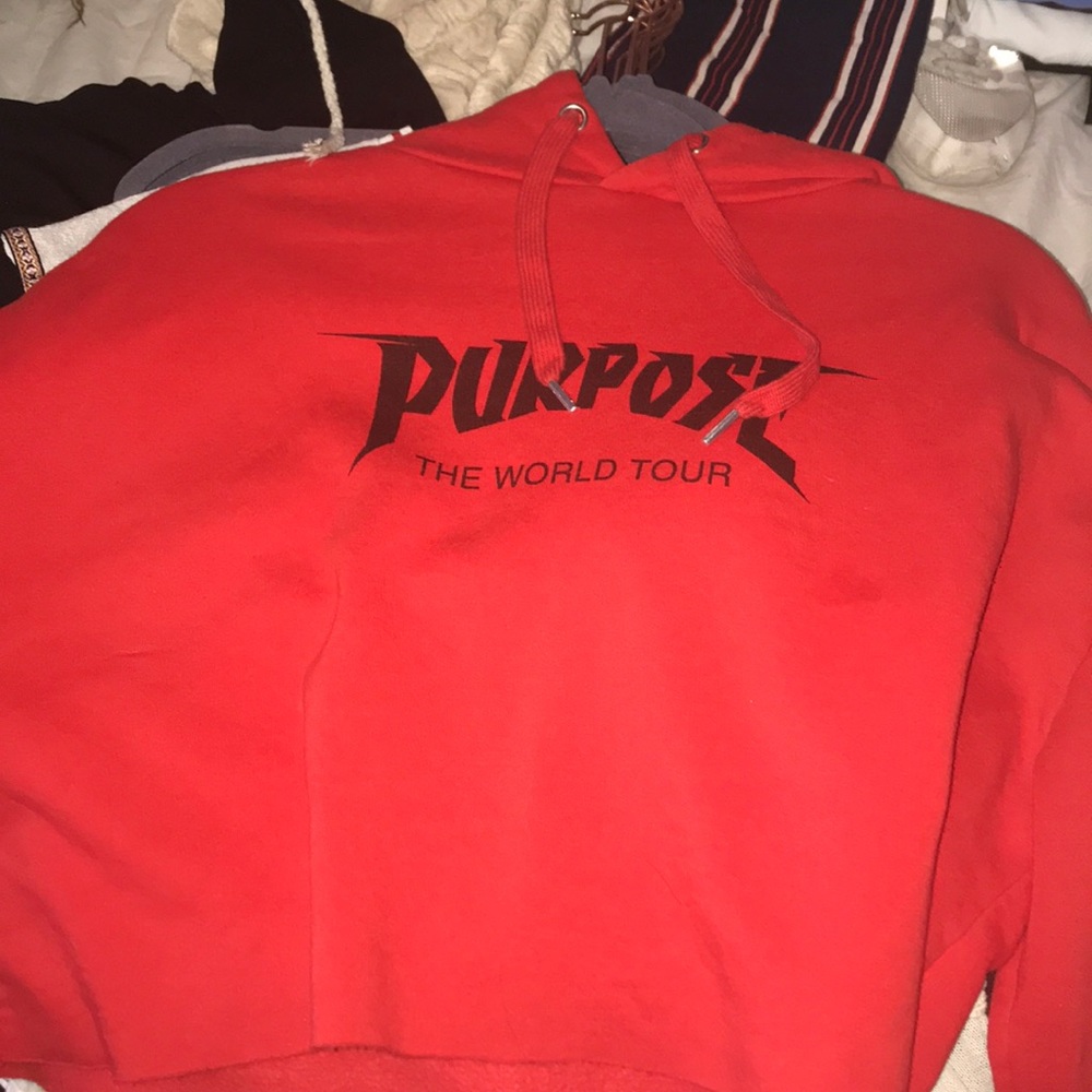 red cropped sweatshirt